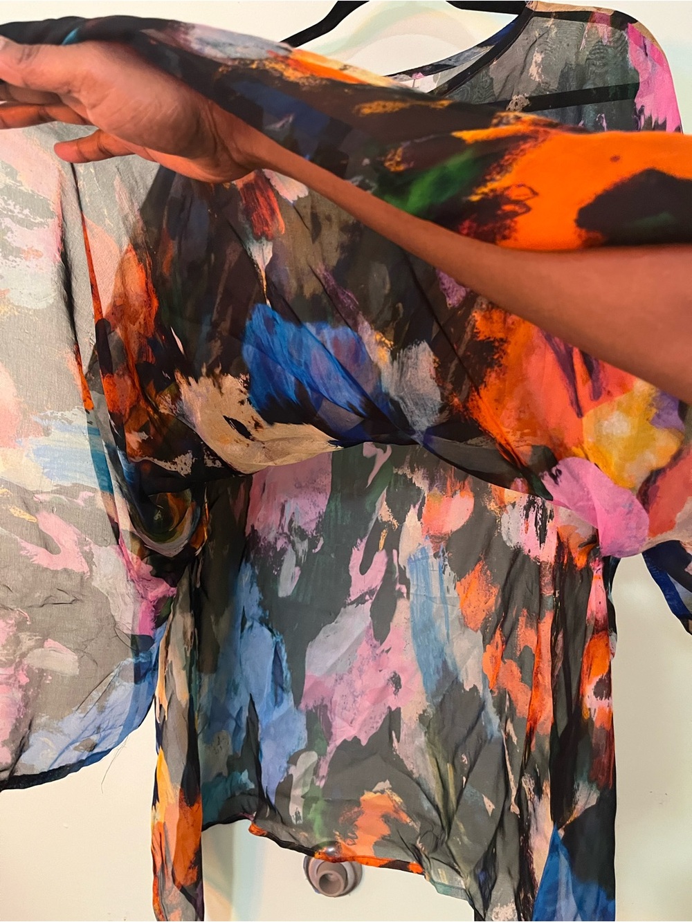 Bryn Walker Silk Multicolor Abstract Layered Tunic with Yellow Underlayer - Picture 12 of 12